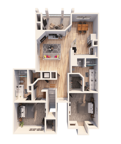 Floor plan for 2 beds, 2 baths, 1320 sqft